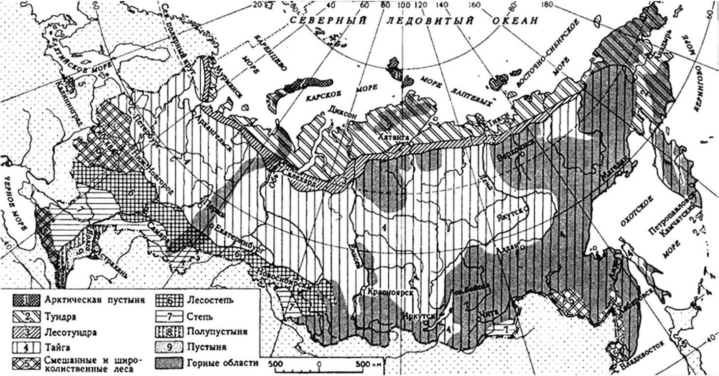Карта природных зон России 4 класс черно белая